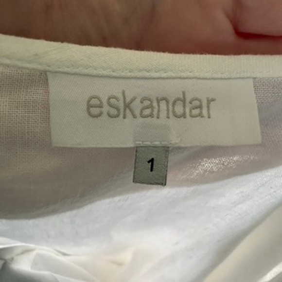 Eskandar 100% Linen White Boxy Lagenlook Button Shirt Hanky Hem Artsy Size 1 - Picture 13 of 13